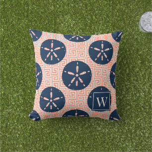 Preppy Sand Dollar Griechischer Schlüssel Navy & K Kissen
