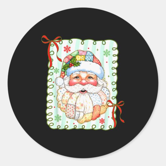 Preppy Santa Claus Christmas Patchwork Santa Xmas Runder Aufkleber (Vorderseite)