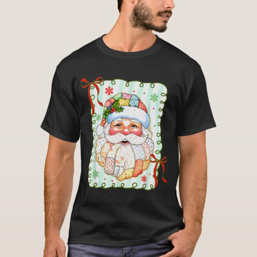 Preppy Santa Claus Christmas Patchwork Santa Xmas  T-Shirt (Vorderseite)