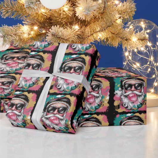Preppy Santa Coquette Weihnachts-Glitzer Giro Pink Geschenkpapier (Feiertage)