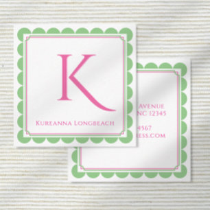 Preppy Scallop Monogram Pink & Minze Green Calling Begleitkarte