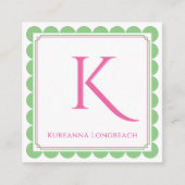 Preppy Scallop Monogram Pink & Minze Green Calling Begleitkarte (Vorderseite)