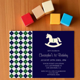 Preppy-Schaukelpferd Argyle 1. Geburtstag Einladung