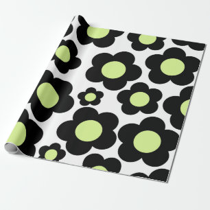 Preppy schwarzes Neon-Grün Hippie-Blumenmuster Geschenkpapier