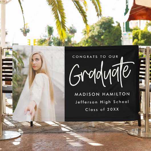 Preppy Script Black Foto Abschluss Banner
