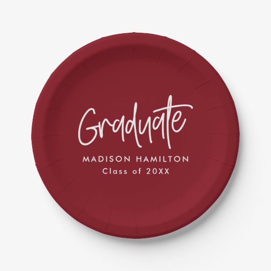 Preppy Script Burgundy Abschluss Pappteller (Vorderseite)