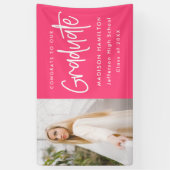 Preppy Script Hot Pink Foto Abschluss Banner (Vertikal)
