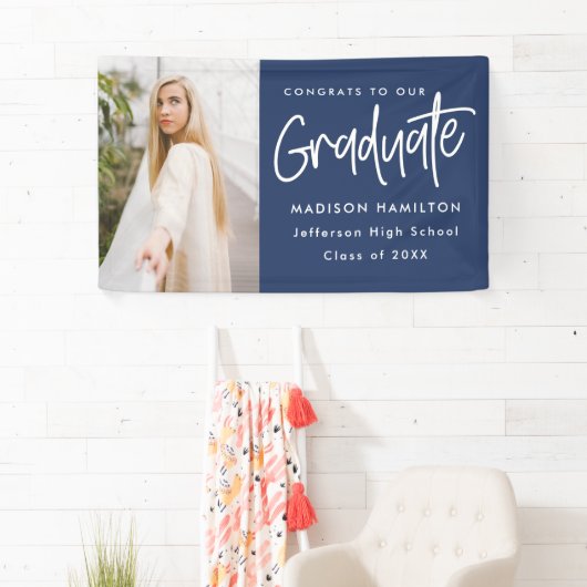 Preppy Script Navy Foto Abschluss Banner (Insitu)