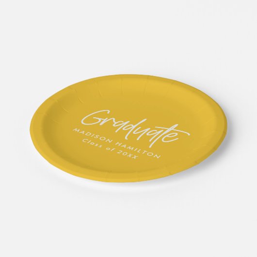 Preppy Script Yellow Abschluss Pappteller (Schrägansicht)