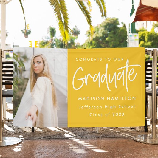 Preppy Script Yellow Foto Graduation Banner