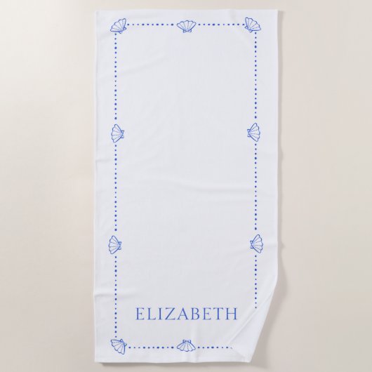 Preppy Seashell Personalisiert Coastal Moderne Coo Strandtuch (Vorderseite)