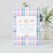 Preppy Seashell Sandcastle Pastel Gingham Dankeskarte (Stehend Vorderseite)
