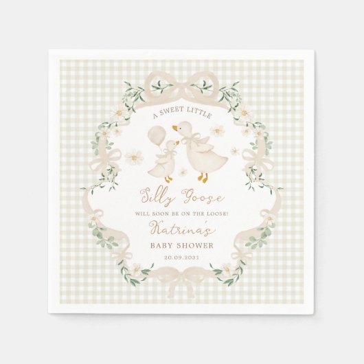 Preppy Silly Goose Neutrale Blumen-Baby-Party Serviette (Vorderseite)