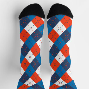Preppy Sky Blue Navy Blue Orange White Raute Socken