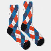 Preppy Sky Blue Navy Blue Orange White Raute Socken (Rechts)