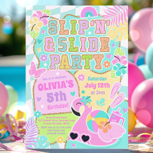 Preppy Slide N Slide Party Niedlich Girly Pool Geb Einladung