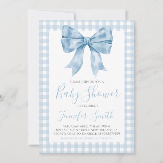 Preppy Southern Blue Bow Boy Baby Dusche Einladung (Vorderseite)