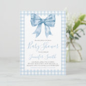Preppy Southern Blue Bow Boy Baby Dusche Einladung (Stehend Vorderseite)