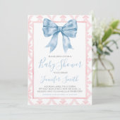 Preppy Southern Blue Bow Girl Baby Dusche Einladung (Stehend Vorderseite)