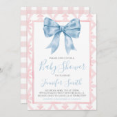 Preppy Southern Blue Bow Girl Baby Dusche Einladung (Vorne/Hinten)