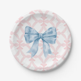 Preppy Southern Blue Bow Girl Baby Dusche Pappteller