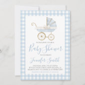 Preppy Southern Blue Boy Carriage Baby Shooter Einladung (Vorderseite)