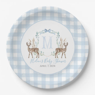 Preppy Southern Blue Boy Deer Baby Dusche Pappteller