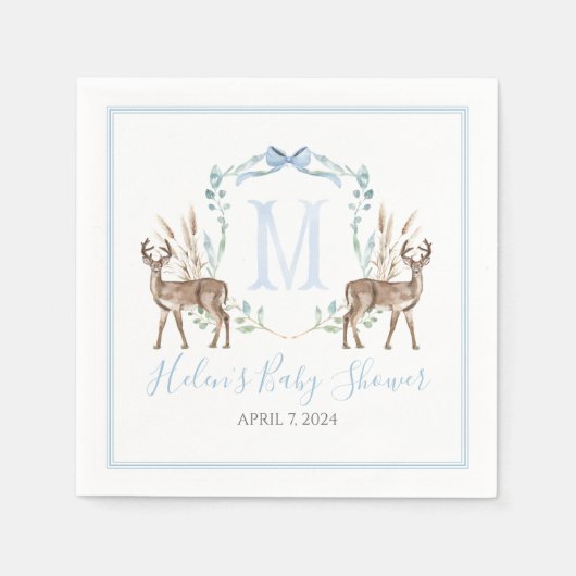 Preppy Southern Blue Boy Deer Baby Dusche Serviette (Vorderseite)