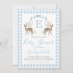 Preppy Southern Blue Boy Deer Hunter Baby Dusche Einladung