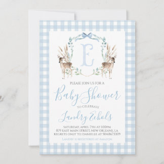 Preppy Southern Blue Boy Deer Hunter Baby Dusche Einladung