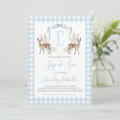 Preppy Southern Blue Boy Deer Hunter Sip und See Einladung (Stehend Vorderseite)
