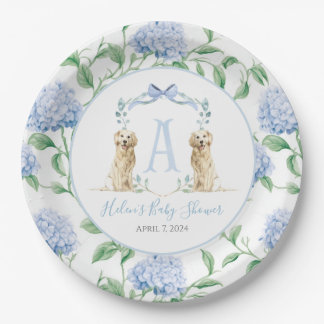Preppy Southern Blue Boy Dog Baby Dusche Pappteller