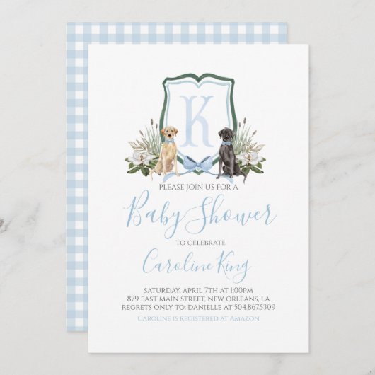 Preppy Southern Blue Boy Dog Baby Shower Einladung (Vorne/Hinten)
