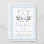 Preppy Southern Blue Boy Elephant Baby Dusche Einladung (Vorderseite)