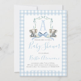 Preppy Southern Blue Boy Elephant Baby Dusche Einladung