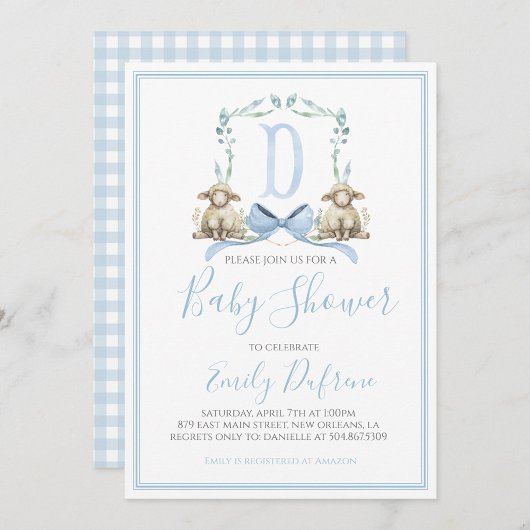 Preppy Southern Blue Boy Lamb Baby Dusche Einladung