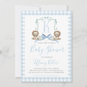 Preppy Southern Blue Boy Lion Baby Dusche Einladung