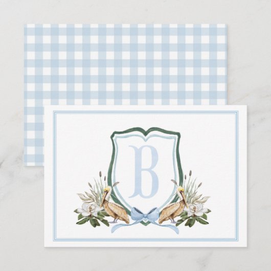 Preppy Southern Blue Boy Pelican Baby Dusche Dankeskarte (Vorne/Hinten)