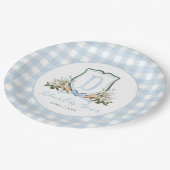 Preppy Southern Blue Boy Pelican Baby Dusche Pappteller (Schrägansicht)