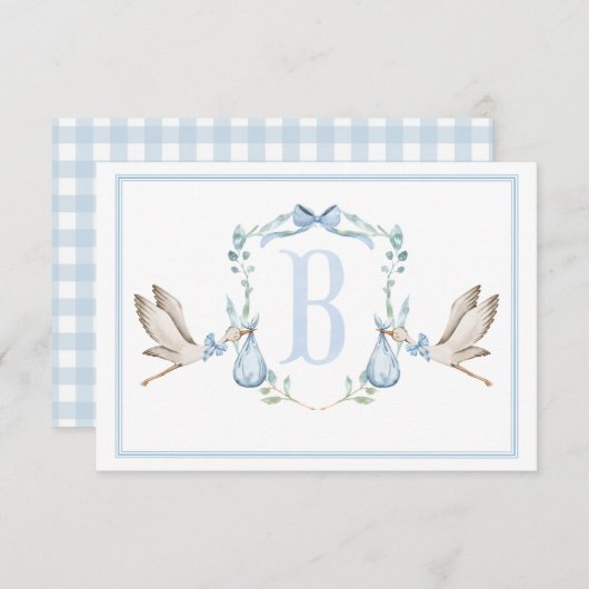 Preppy Southern Blue Boy Stork Baby Dusche Dankeskarte (Vorne/Hinten)