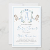 Preppy Southern Blue Boy Stork Baby Dusche Einladung (Vorderseite)
