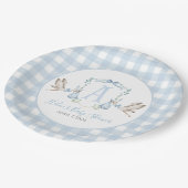 Preppy Southern Blue Boy Stork Baby Dusche Pappteller (Schrägansicht)