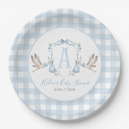 Preppy Southern Blue Boy Stork Baby Dusche Pappteller