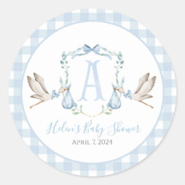 Preppy Southern Blue Boy Stork Baby Dusche Runder Aufkleber