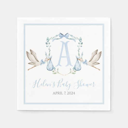 Preppy Southern Blue Boy Stork Baby Dusche Serviette (Vorderseite)