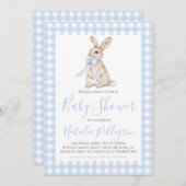 Preppy Southern Blue Gingham Bunny Baby Dusche Einladung (Vorne/Hinten)