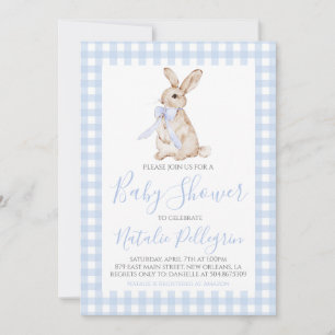 Preppy Southern Blue Gingham Bunny Baby Dusche Einladung