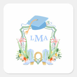 Preppy Southern Cowgirl Monogram Abschluss Quadratischer Aufkleber