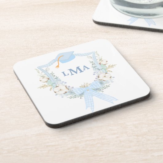 Preppy Southern Gingham Monogram Abschluss Getränkeuntersetzer (Linke Seite)