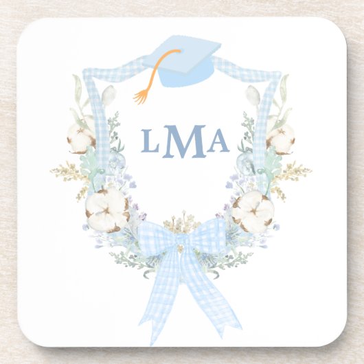 Preppy Southern Gingham Monogram Abschluss Getränkeuntersetzer (Vorderseite)